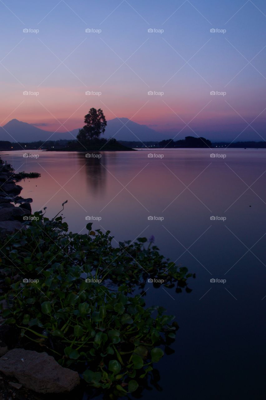 lovely sunset at Cengklik dam, boyolali, central java, indonesia
