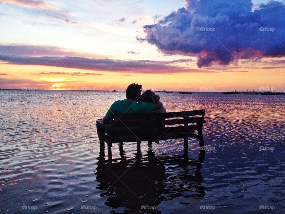 Love couple at sunset