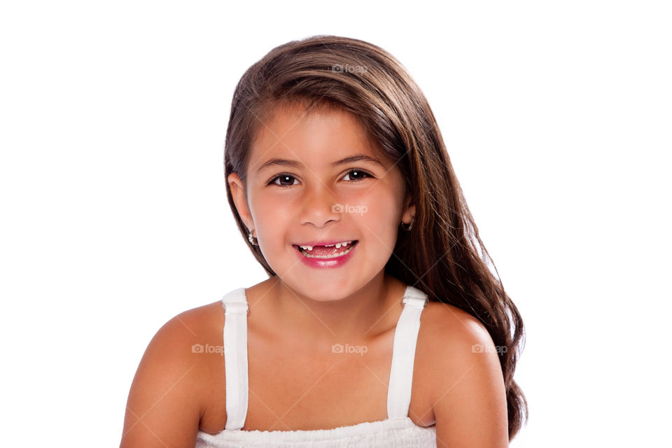 Beautiful happy young girl smiling missing teeth