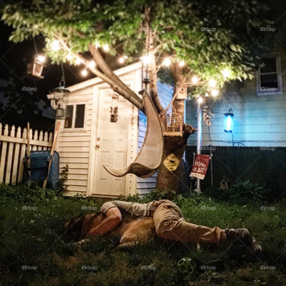 Snuggle in the yard. My BF and Dog enjoying a summer night. 