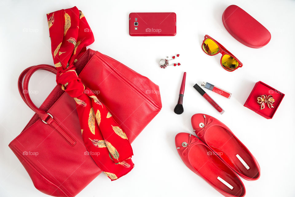 Red flat lay