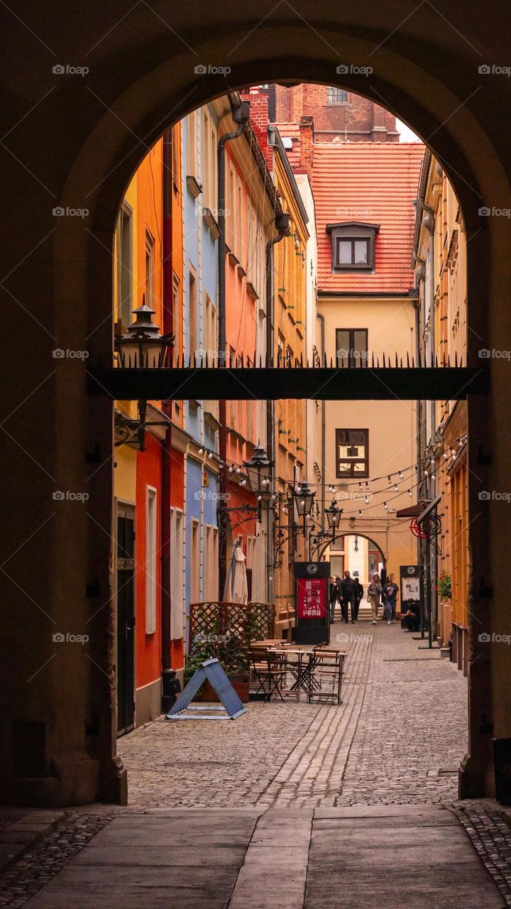 colorful street of the old town in Wroclaw