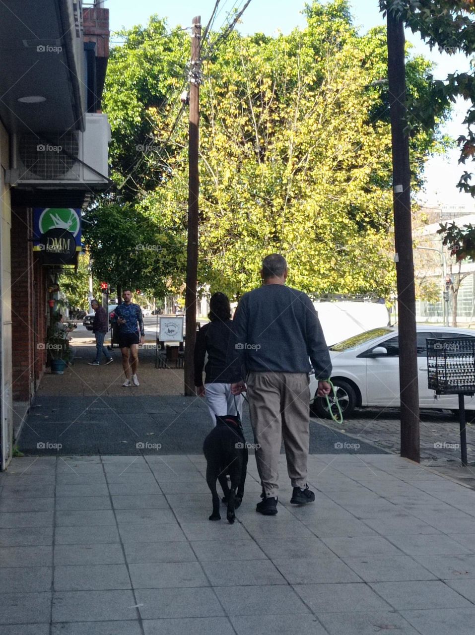 man walking his dog / hombre llevando su perro a caminar