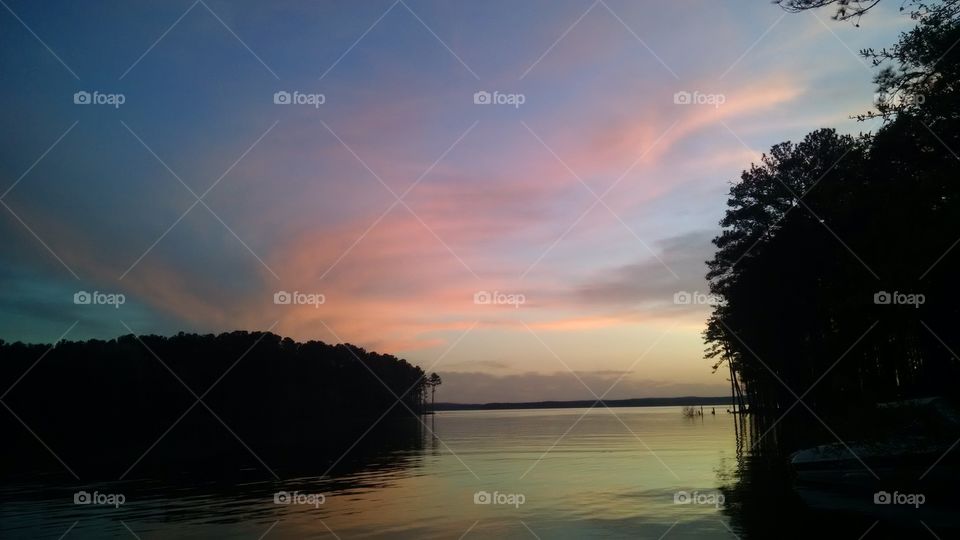 Sunset on Jordan Lake. Camping on Jordan Lake in NC, spring time