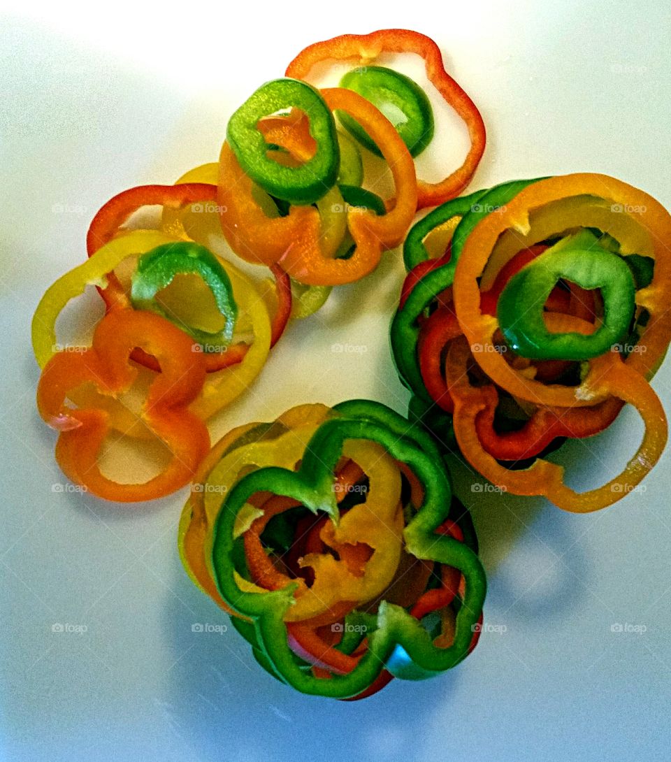 Stack of sliced bell peppers