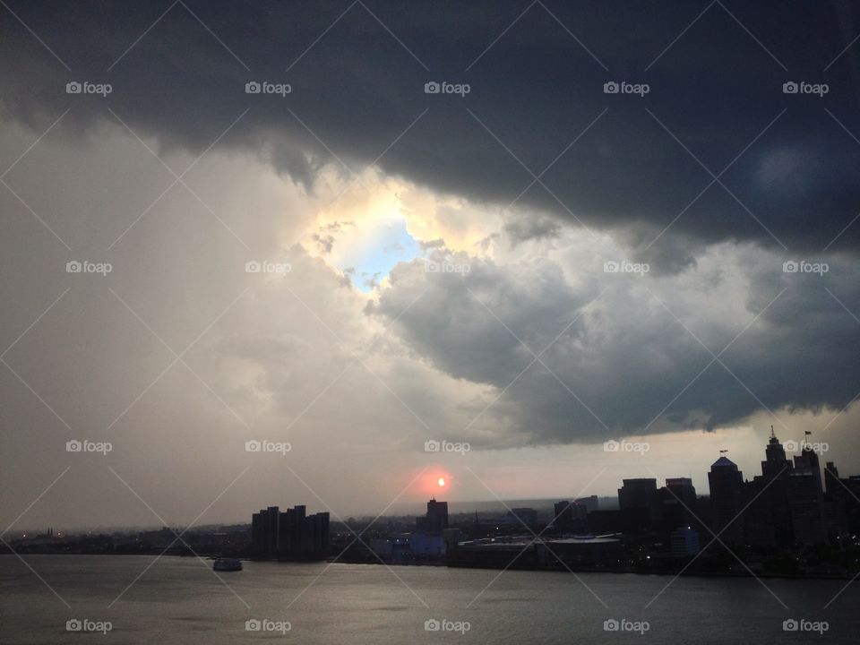 Blue sky in the eye of storm . A bit of blue sky as the storm rolls in