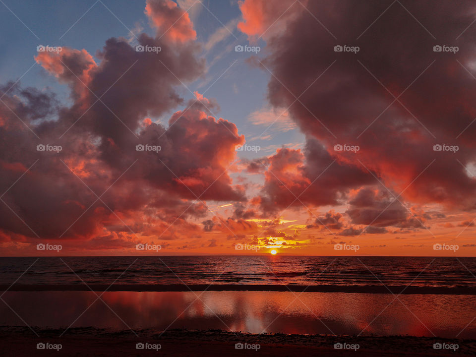 Dramatic sunset at the Baltic sea, Latvia