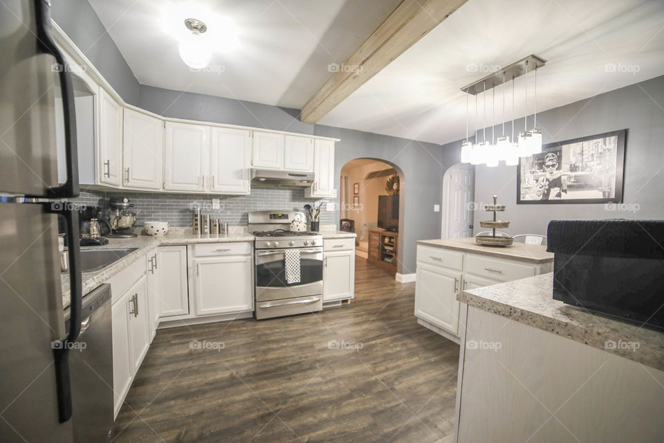 Grey farmhouse inspired kitchen