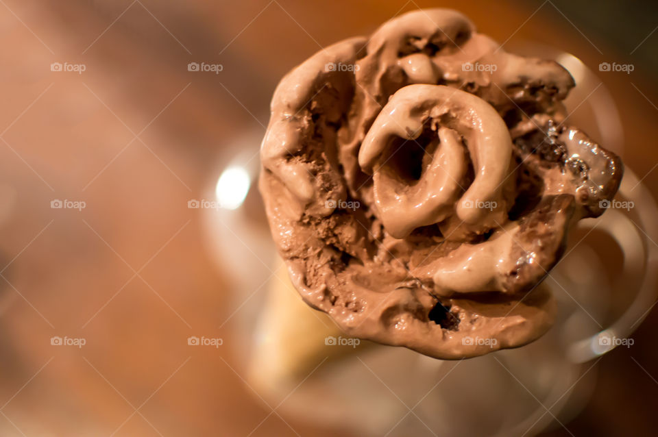Overhead view of chocolate ice cream