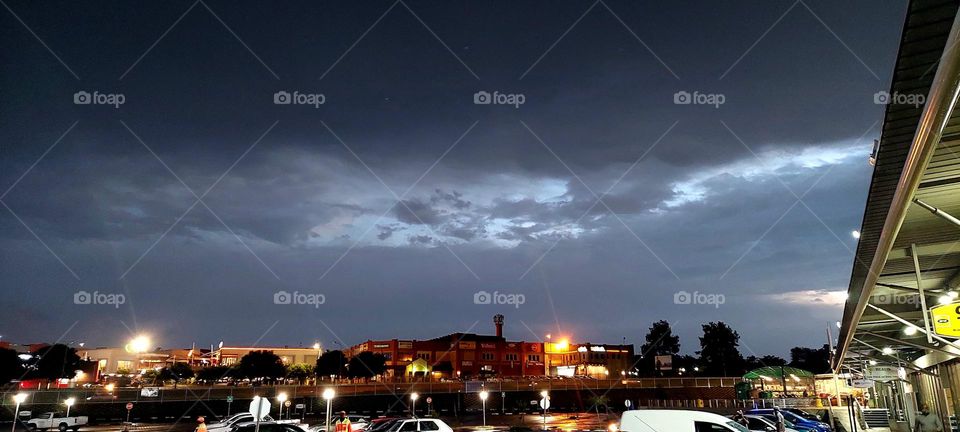 Parking lot skyline facing mall