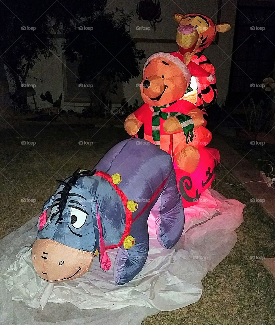 Tigger, Pooh and Eeyore on sleigh