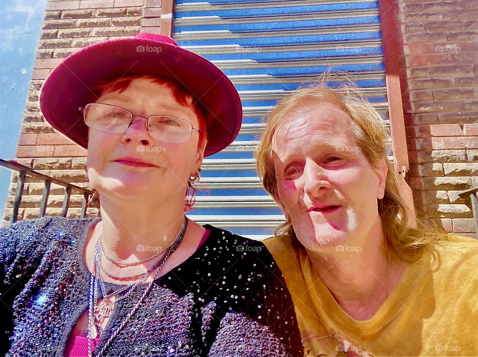 That’s us together.sitting on our favorite stoop at „Waverly St“ just off „Fulton St“ in „Clinton Hill“, Bklyn NY. We come to the area several times a week. 2022. Hypnotic Productions