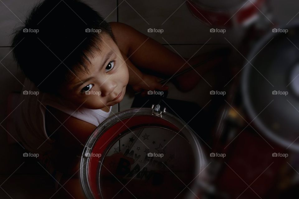 Little boy with drumset