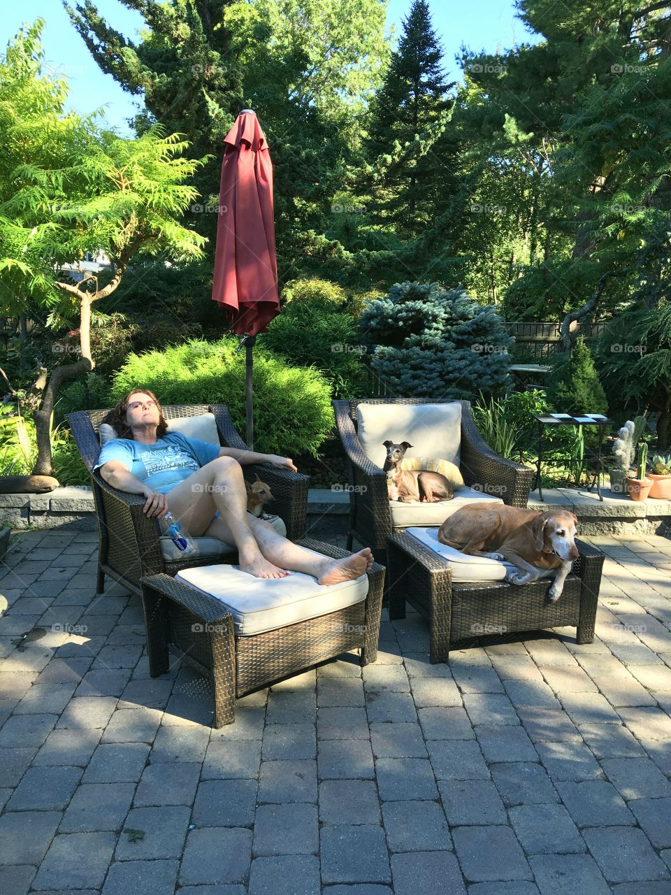 Relaxing with dogs in back yard!