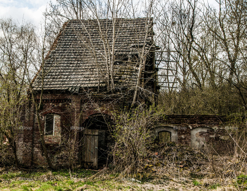 Destroyed and abandoned house