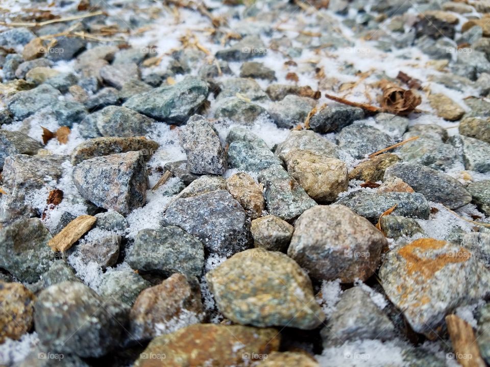 Snowy rocks on the ground