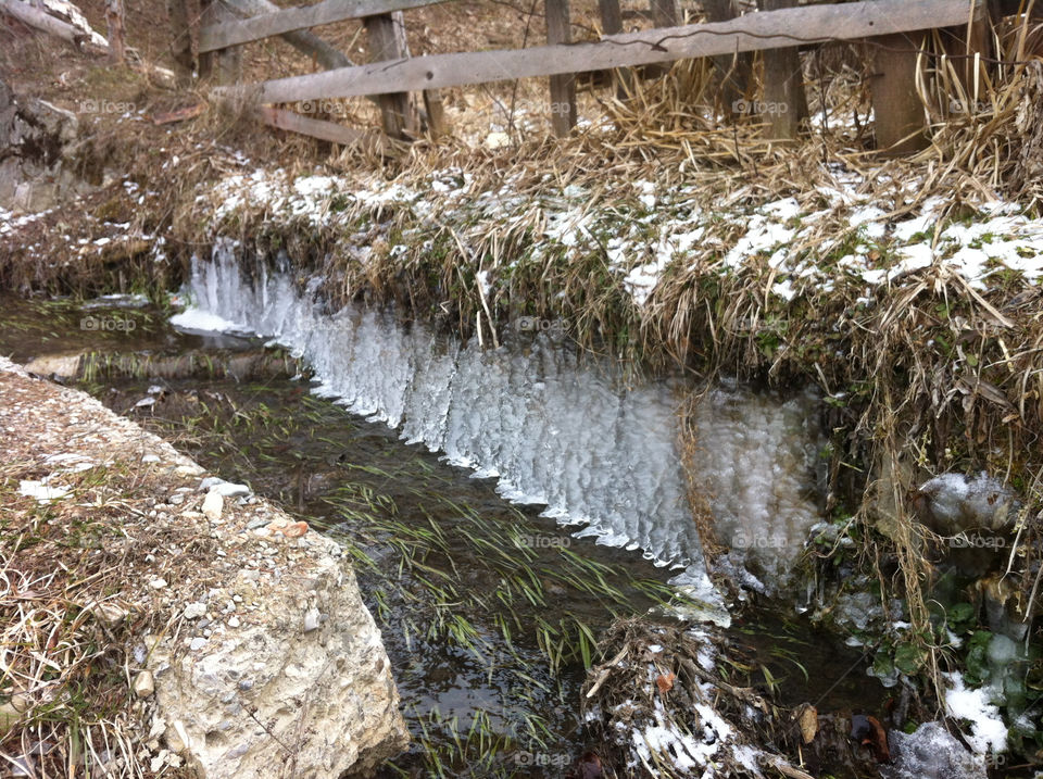 Mountain spring in winter