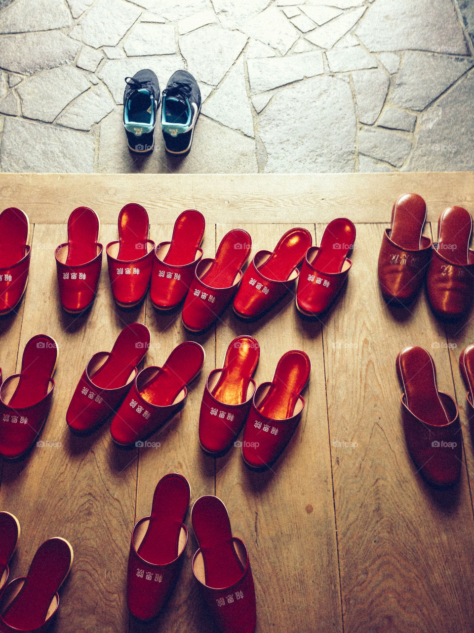 Slippers. Staying in a temple