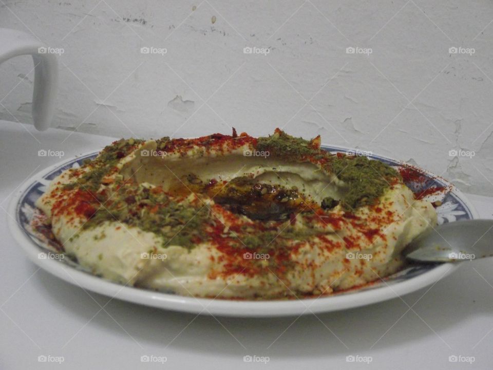 Humus salad with olive oil and spices