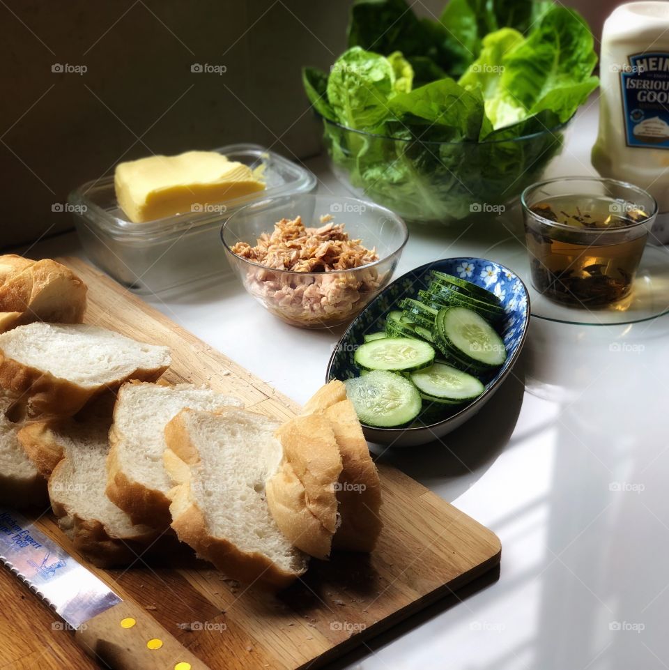 Ingredients for a simple bruschetta or open sandwiches
