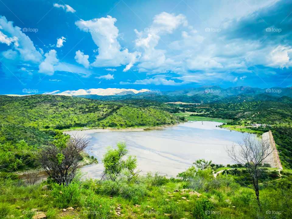 A beautiful view of a dam from above