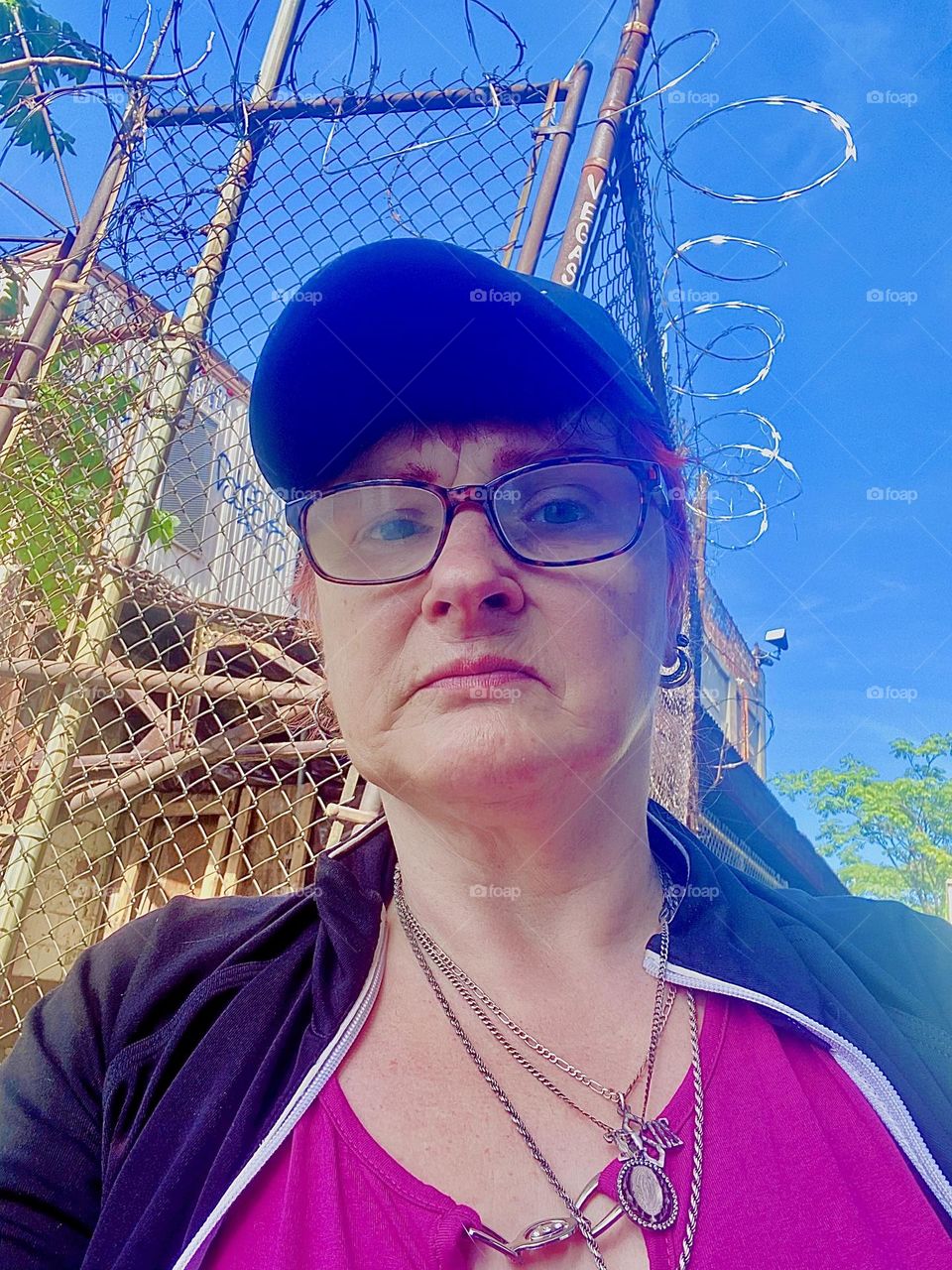 This is me, “Petra Schiller” a.k.a. “Maxine Firefox” a.k.a. “Maximiliane Feuerfuchs” standing in the parking lot beneath the „Pulaski Bridge“ at „Newtown Creek“ in LIC, Queens getting on my way to the „Salvation“, our boat. 2023. Hypnotic Productions