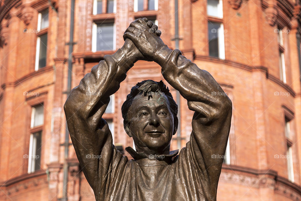 Bronze statue of Brian Clough, in Nottingham city. Clough was a legendary as well as controversial  but very successful football manager.