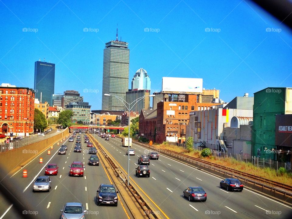 Boston highway. Highway runs inside Boston city