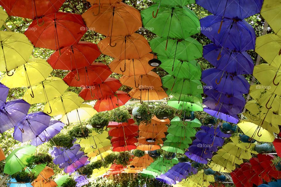 Roof made of colourful umbrellas 