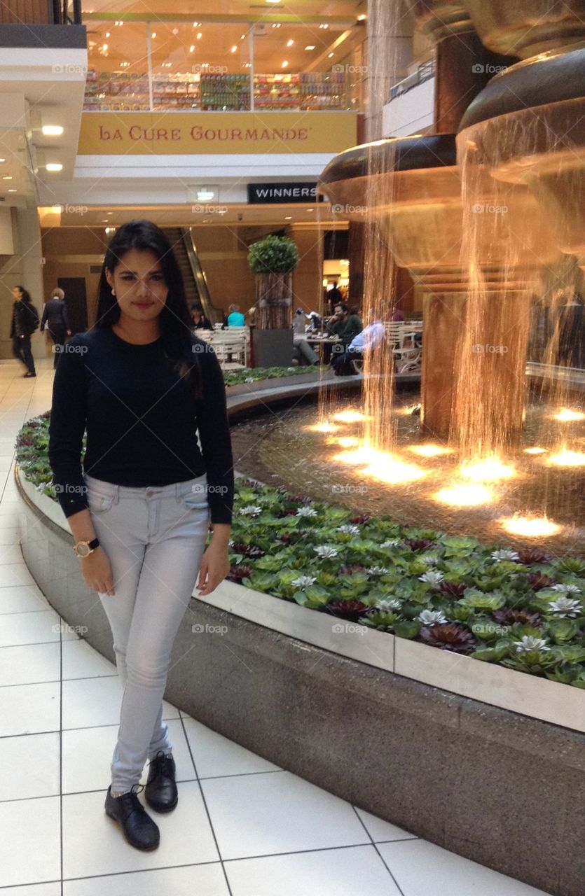 Posing in the mall with the beautiful waterfall #ootd