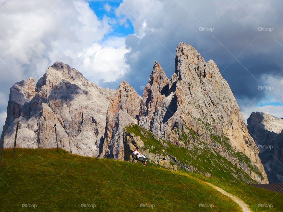 Rest in high mountain.  A beautiful moment in high mountain during my trekking,Dolomites,Italy