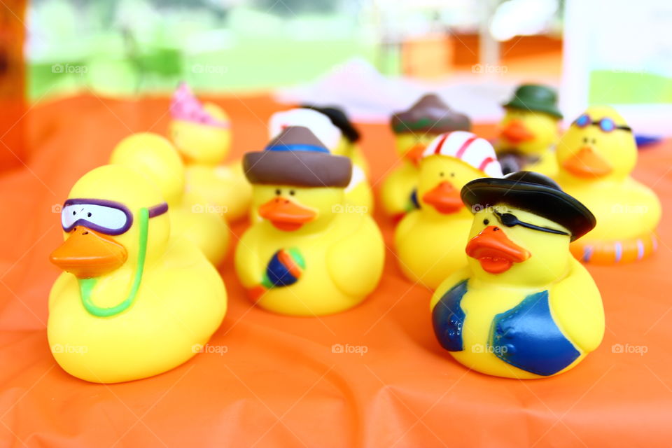 Duckies' run. A group of duckies just like a group of people, with different styles and various lives.