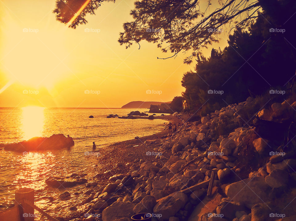 amazing sunset, beach and sea