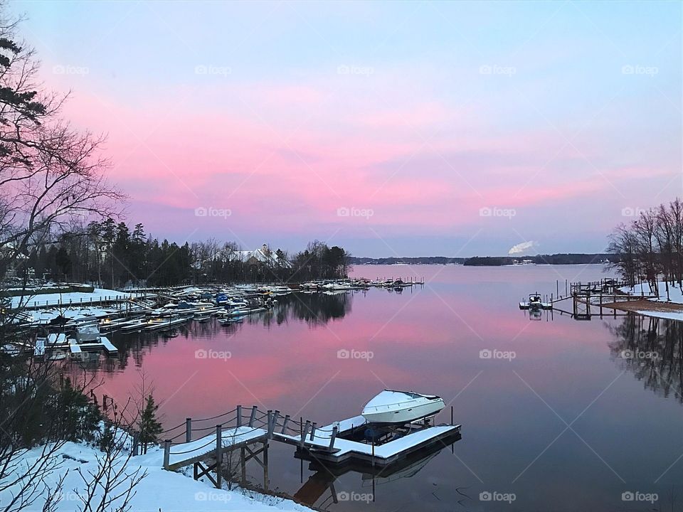 Winter lake sunrise