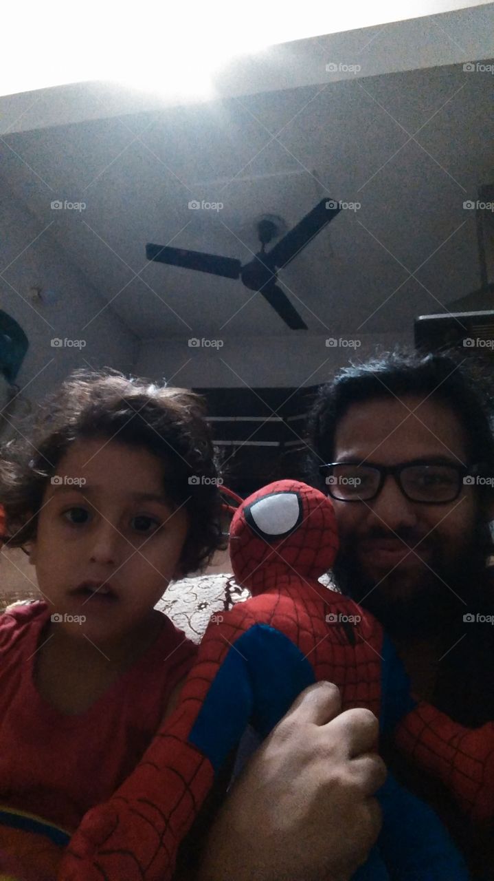 Me with neighbour's daughter soft toy - spiderman
