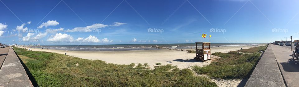Galveston Island, Texas . Panoramic picture of the Gulf of Mexico I took while vacationing. 
