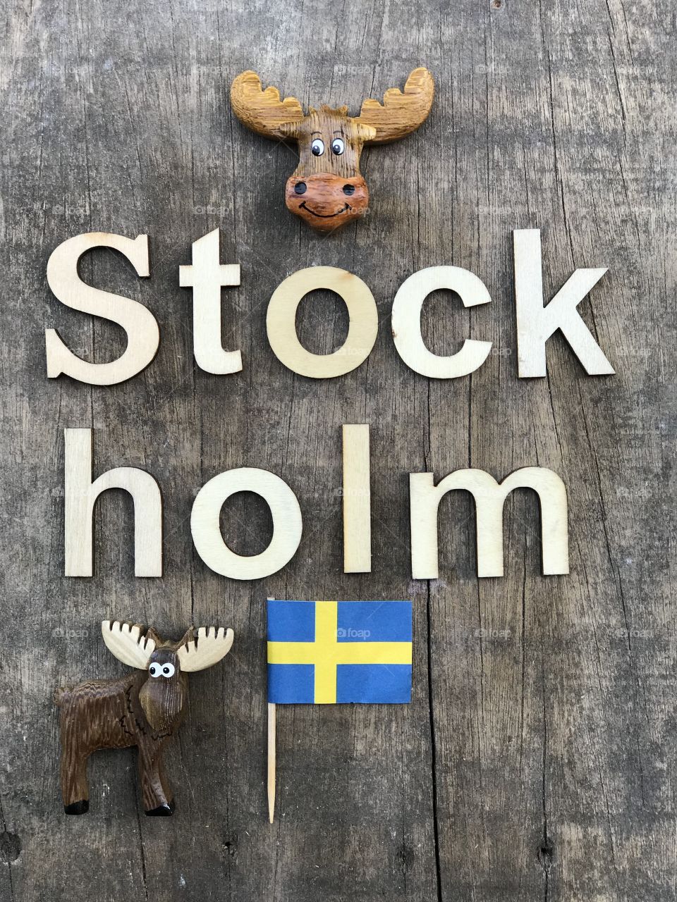 Stockholm text with wooden letters