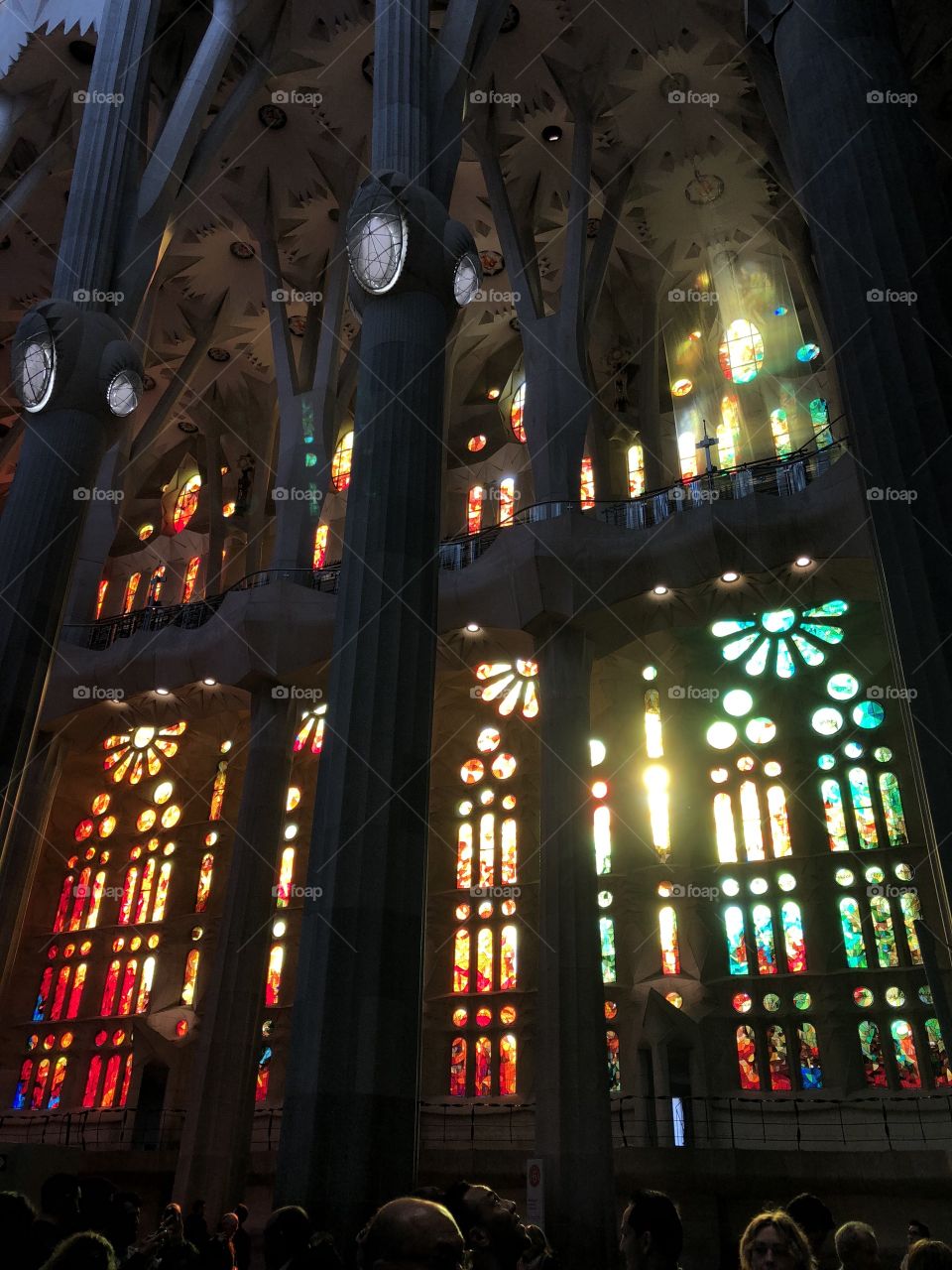 Stained glass wonders of the Sagrada Familia in Barcelona. Truly lighting the room in rainbow beams and giving everyone around  a sense of presence. 