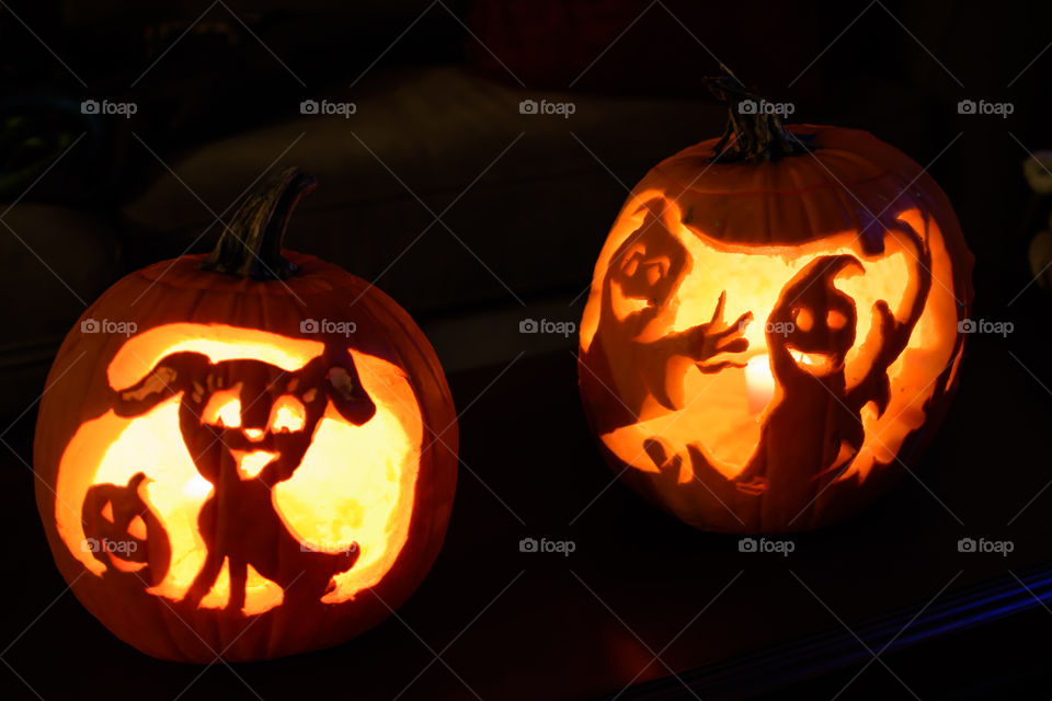 Halloween pumpkins cute and fun with friendly ghosts and cute little dog Hapoy Halloween Jack o’lantern
