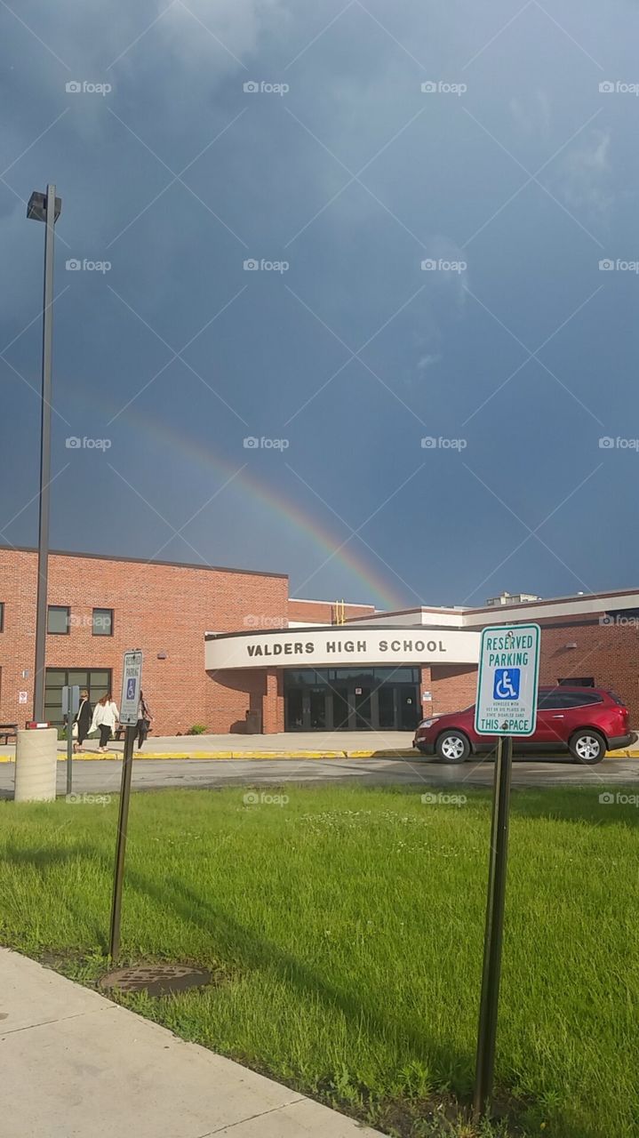 Beautiful rainbow over the school