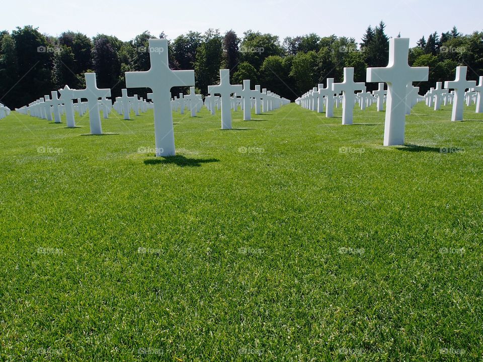 Rows of crosses and an occasional Star of David where countless numbers of Americans who fell during World War II are buried at the American National Cemetery and Memorial in Hamm outside of Luxembourg City. 