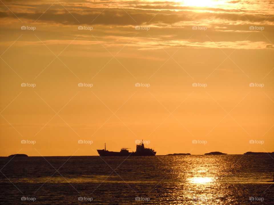 sunset sea ship hav by MagnusPm