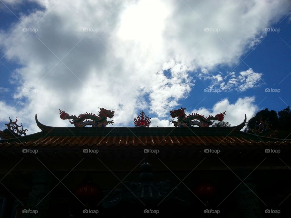 Dragons sculpture on the roof of temple