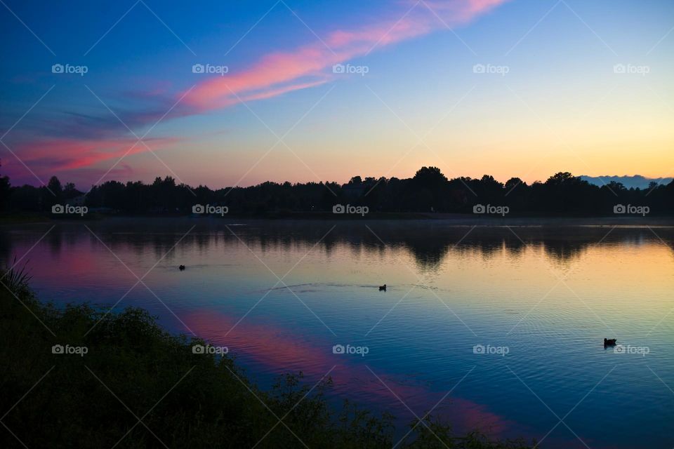 Landscape of the lake after sunset. 