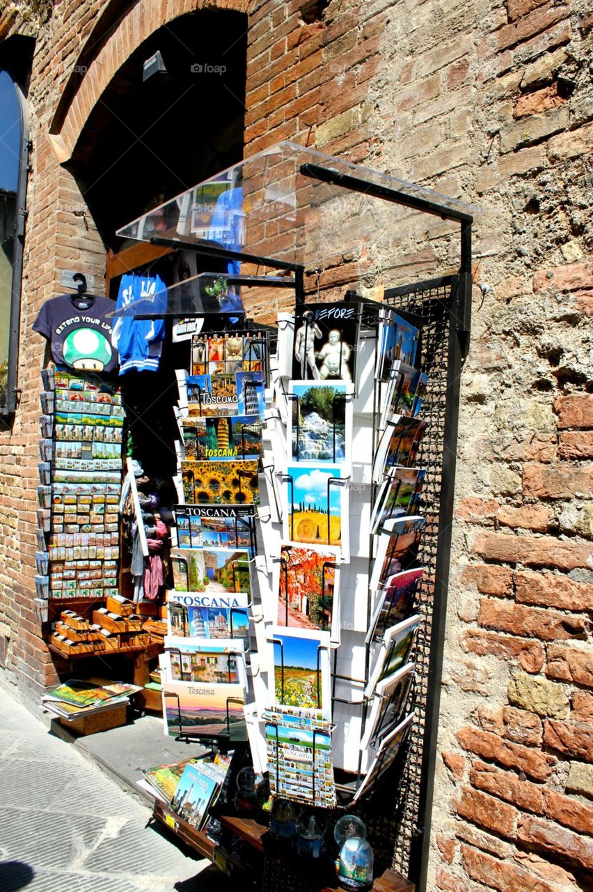Postcard stand in Italy 