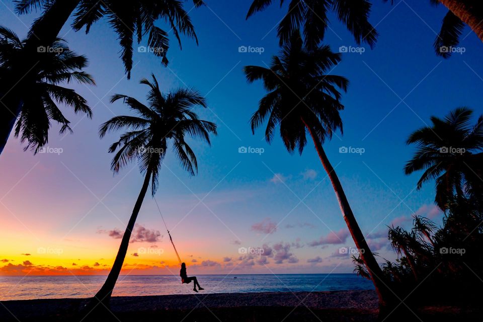 Beautiful  photo.Blue  sky,Coconut  trees,Sunset  etc.