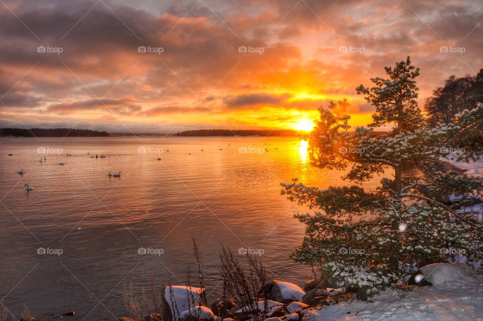 View of calm sea at sunset