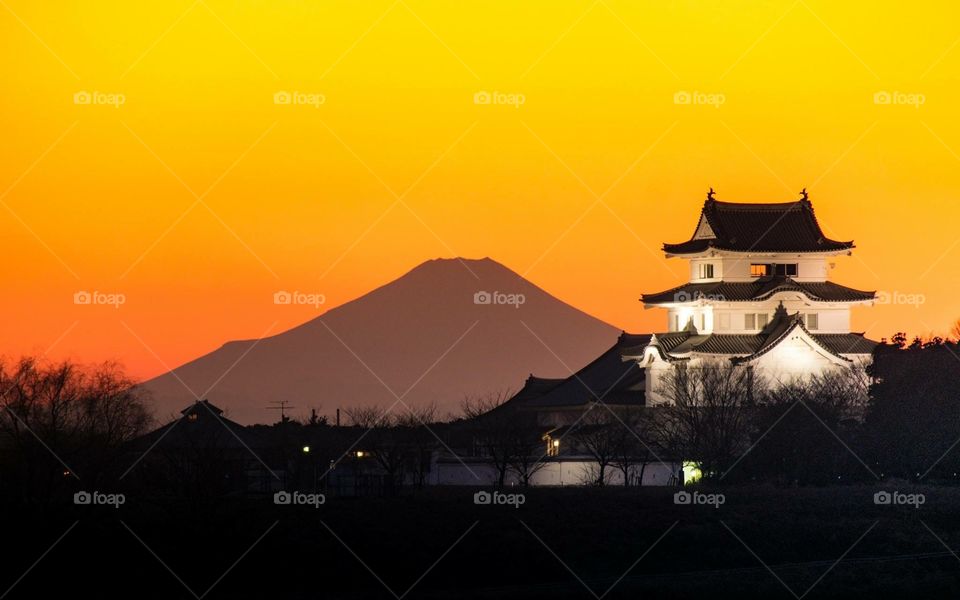 Sunset + Fuji + Castle