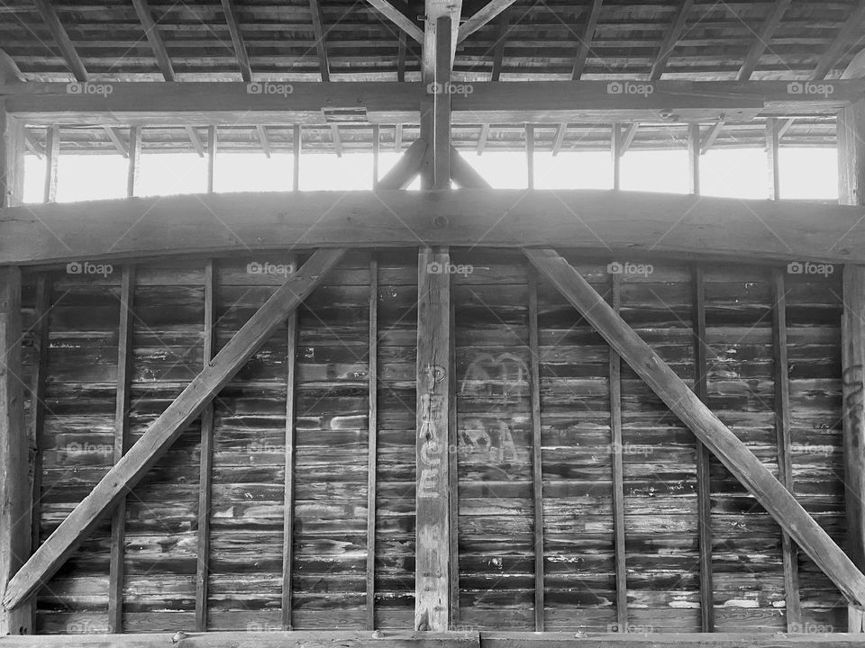 The side of a covered bridge