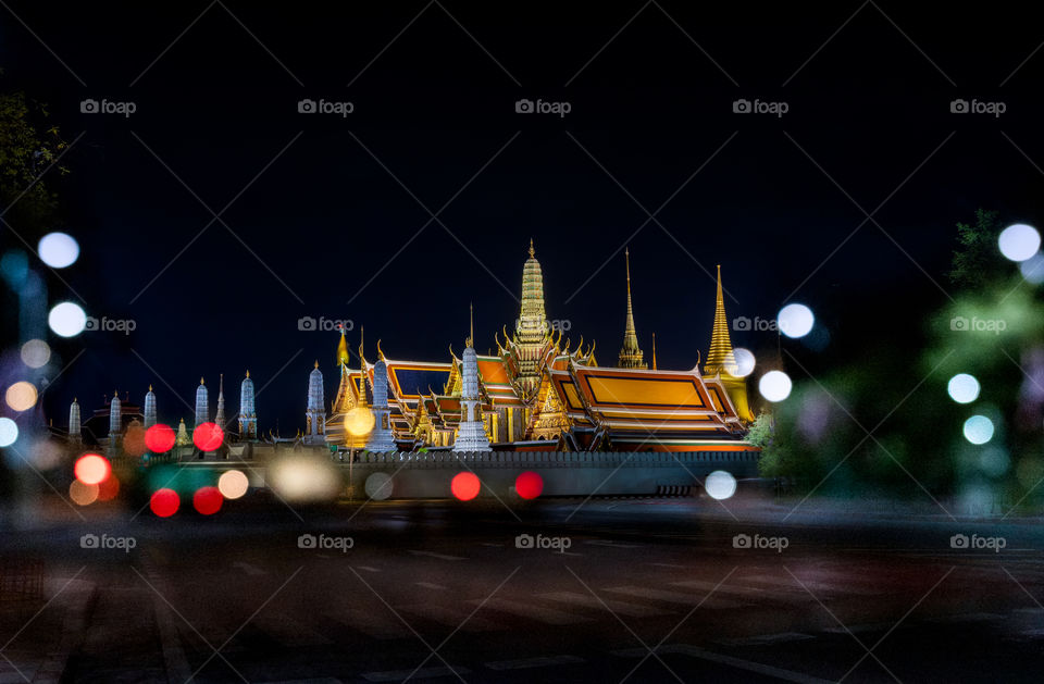 Beautiful night scene of Wat Prakaew in Bangkok Thailand